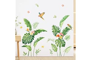 Supzone Stickers Muraux Design Naturel Décoration Murale Contemporaine Autocollant Mural Plante Tropicale Arbre et Palmier Tropical pour Salon Chambre Bureau ou Cuisine Stickers Adhésifs
