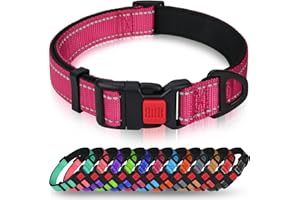 Taglory Collar Perro, Collar Nylon Reflectante Neopreno Forrado Ajustable para Perros Pequeños, Fucsia