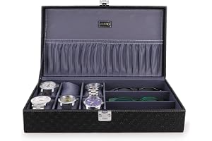 ALAWO Watch Box Organizer and Sunglasses Case Holder with 6 Slots for Watches and 3 Slots for Sunglasses Black & Gray color