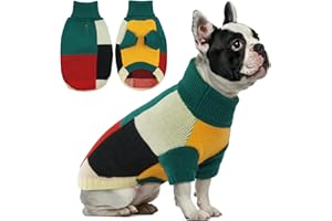 Hjumarayan Pull Chien - Pull Noel Chien avec Trou pour Harnais, Col Roulé Pull pour Chien Design à Blocs de Couleurs, Chaud Sweat Chien avec Manches, Vert L