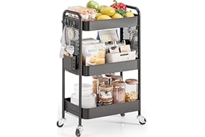 Urackify Carrello portaoggetti multiuso per diverse applicazioni: carrello in metallo a 3 piani con lavagne fai da te, cesti e ganci per ulteriore spazio in cucina, bagno, ufficio, aula e