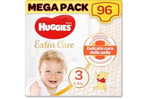 Huggies Extra Care pieluchy, rozmiar 3 (4-9 kg), 96 sztuk
