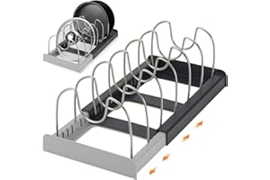 GKZB Soporte para Sartenes de Cocina Organizador de Sartenes Estante de Almacenamiento de Tapas de Ollas Ajustable con 7 compartimentos ajustables, color negro