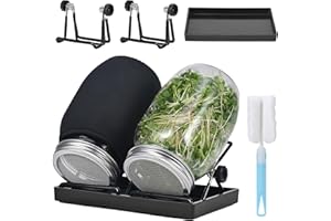 LUXECOVE Confezione da 2 vasetti per germogli in Vetro, 1000 ml, con 2 Griglie, 2 Supporti Regolabili, 2 Teli ombreggianti, 1 Vassoio e 1 Pennello, Adatti per germogli, vasetti per Coltivazione di Semi