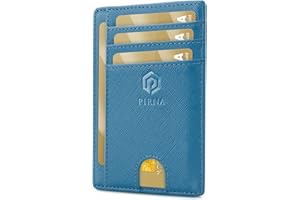 PIRNA Portfel Męski Slim, Smukły, Lekki, Minimalistyczny Etui na Karty, Blokowanie RFID, Portfel Damski Mały, Small Wallet, Świetny Pomysł na Prezent Pudełko - Niebieski Azur