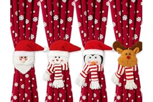 ZEXUPORIUM 4 Stück Vorhang Raffhalter Weihnachten, Gardinenhalter Weihnachten für Vorhänge, Erstellbare Weihnachtsvorhang Gardinenriemen für Vorhänge– Weihnachtsmann, Schneemann, Elch und Pinguin