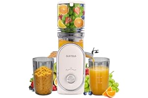 SUSTEAS Cold Press Juicer Machines, 133MM Large Feed Chute(1.5L Capacity) for Whole Fruits & Vegetables, Slow Masticating Automatic with 300W, High Juice Yield Extractor, Easy to Clean, White