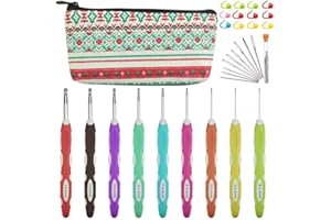 WINSHIDEN TANCUDER 9 PCS Ganchos de Ganchillo Ergonómicos Agujas de Ganchillo con Agujas de Coser 10 Marcadores de Puntada y 1 Bolsa de Almacenamiento Aguja Crochet 2mm ~ 6mm para DIY Tejido a Mano
