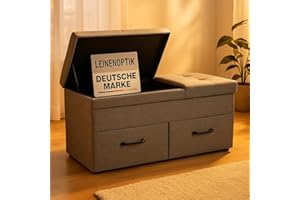 Onbest Sitzbank mit Stauraum - mit praktischen Stauraum - klappbaren Deckel & Schubladen - Aufbewahrungsbox in Grau - gepolstert - ideale Möbel für Wohnzimmer, Flur und co. (2 Schubladen)