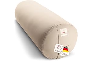 Navango® Cuscino Cilindrico Bolster Yoga | Cuscino Lungo | Ø24 cm | Imbottitura Pula di Farro | Rivestimento Lavabile 100% Cotone | Cuscino Meditazione | Cuscino a Rullo da Yoga Fatto a Mano