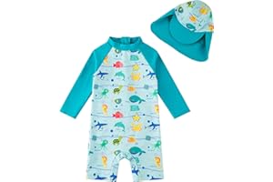 upandfast Maillot de Bain Une pièce avec Fermetures éclair pour bébé garçons Maillot de Bain pour bébé Protection Solaire UPF 50+ avec Chapeau de Soleil