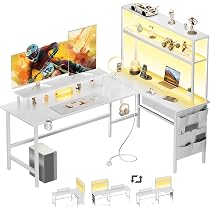 Bureau Gamer D'angle 130 X 130 Cm Avec LED - Bureau En L Avec Surface Carbone, Idéal Pour Jouer, étudier Et Télétravailler