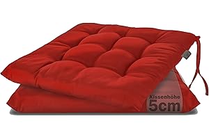 Brandsseller 2er Set Stuhlkissen 40x40x5 cm Sitzkissen Polster Stuhlauflage mit Haltebändern Dekokissen für Indoor Outdoor gesteppt - Rot