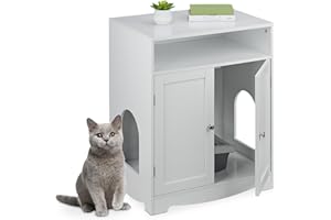 Relaxdays Szafka dla kota, 2 wejścia boczne, otwarta półka, wys. x gł.: 73,5 x 60 x 43,5 cm, domek dla kotów, biała