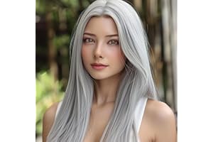 BERRYLION Long Straight Wigs for Women|Synthetic Wigs for Black Women|Black Wigs for Women 28inch (Grey)