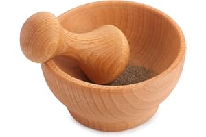 Creative Home Mörser und Stößel aus Holz | Natürliches Buchenholz | 6 x 10,5 cm Durchmesser | Manueller Zerkleinerer | Stark und langlebig | Perfekt für Kräuter, Nüsse und Gewürze