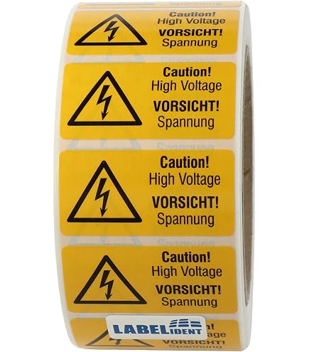 Warnaufkleber 'Gefährliche Elektrische Spannung' – 25 Mm, Gelb/schwarz, 21 Stück