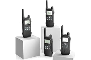 Radioddity PR-T1 PMR446 Walkie Talkie, Radio Bidirezionale a lungo raggio con Display LCD, Batteria Ricaricabile, senza licenza 16 Canali, Auricolare per Avventure, All'aperto, Campeggio, 4 Pezzi