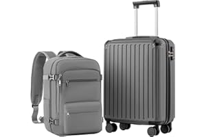 COOLIFE Handgepäck Koffer 55X40X20cm und Kabinen Rucksack 20L(40X25X20cm) Set für Ryanair & Easyjet Flugzeug Handgepäck Kabinengepäck Hartschlagenkoffer Reiserucksack Klein mit TSA-Schloss