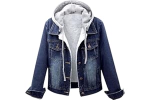 L9WEI Chaqueta vaquera acolchada, para mujer, manga larga, con capucha, básica, lavado informal