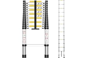 arvioo Telescopic Ladder, Extending Ladder with 15 Rungs, Max. Working Height 5.05 m, with Velcro Closure, Easy to Store & Transport, Foldable, Space-saving, Maximum Load 150 kg (Ladder Length 4.4 m)