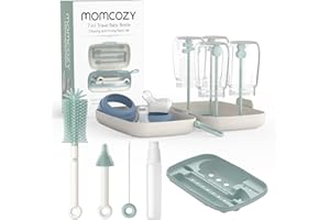 Momcozy Juego de cepillos 7 en 1 para biberones, Kit Completo de Limpieza de biberones con Cepillo de Silicona, Cepillo para pezón, Cepillo para Pajita, dispensador de jabón y Estante de Secado