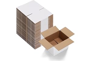 EYMPEU Cajas de Cartón 20,4x15,3x15,3cm Con Tapa, Pack 40 Cajas Pequeñas Onduladas, Blanco