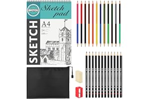 BROTOU Drawing Sketching Pencils Set, 28 Packs Art Kit with Sketch Book Draw Pencils Dual Ended Colored Pencil Eraser Sharpener Pencil Case for Kids Adults and Art Beginners