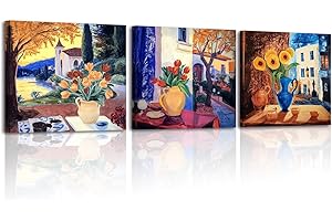 PIY PAINTING 3 Parties Astratto Quadro Su Tela Paesaggio Colorato e Floreale, Quadri Moderni Soggiorno Con Cornice, Stampe Da Parete, Quadro Camera Da Letto, Poster Da Parete Per Cucina 30x30 cm