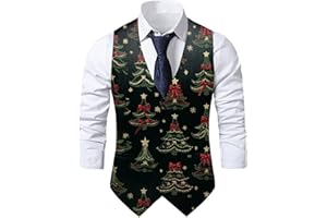 LONGRA Mens Christmas Vest Festival Christmas Snowflake Suit Vest Fun Waistcoat Christmas Happy Santa Claus Xmas Waistcoats Pocket Vest Holiday Business Dress V-Neck Party Costumes for New Year Xmas Party