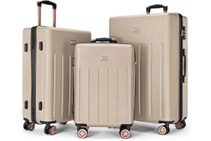 Vivo Technologies Luggage Sets 3 Piece Hard Shell ABS Suitcases with TSA Lock Lightweight Durable Trolley Travel Carry On Suitcase 3pcs Cabin with 4 Spinner Wheels, 20" 24" 28" Gold