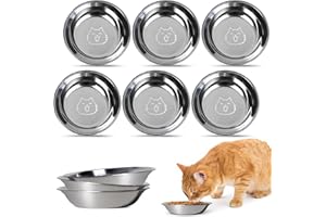 Aurinovellia 6 Pezzi Ciotole Per Gatti, Facile da Pulire Ciotole Per Gatti in Acciaio Inox 304 Materiale, Ciotola Piatta Gatti per L'affaticamento Dei Baffi, Adatto a Gatti e Cuccioli 14,5 × 3 cm