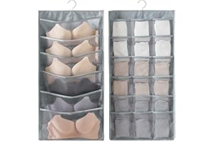 TADPOLEZ Ropa Interior Colgante Organizador,Bolsillos Colgante Organizador Bolsa Organizadora De Armario De Doble Cara Armario De Sujetador Colgante Organizador De Puerta (24 Bolsillos, 40X80cm, Gris)
