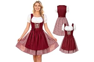 Oktoberfest Damoutfit Dirndl, vinröd Oktoberfest outfit maid dress | Dirndl kostymklänning med förkläde, kostymmode för oktoberfest, bröllop och fest