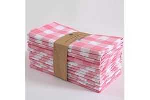 Fingercraft Dinner Napkins, Everyday Use,Premium Quality Cotton Buffalo Plaid Napkins Perfect for Parties Dinners Weddings Cocktail Christmas Napkins Cloth Washable & Reusable 20x20 Pink White