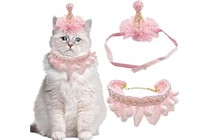 otuiaim Decorativo Set [ Cappello + Sciarpa ] per Gatto Cane, Carino Merletto Decorazione per Animali Domestici, Bandana Bavaglino Corona, Pets Vestiti Regalo per Compleanno Festival Natale