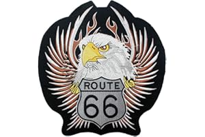 A-PRO SRL Badge Termoadesiva Patch Tessuto Route 66 Toppa Falco Nero Moto Giacca Grande