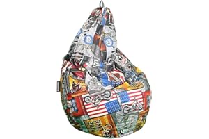 HAPPERS Puff Salón o Dormitorio Estampado Ruta 66 XL con Relleno Incluido