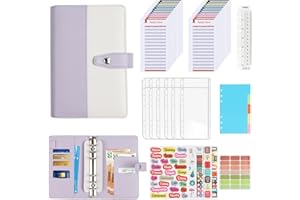 ‎WELTRXE Budget Planner Budget Binder - WELTRXE A6 Budget Notizbuch mit 2 * 12 Spesenbudgetblättern und 12 Geldumschlägen, Geld Organizer Sparbuch mit Etikettenaufklebern für Finanzplan, Ringbuchordner, Lila