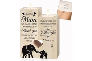 STARTSEITE Birthday Gifts for Mum - Presents for Mum, Heart-Shaped Wooden Candle Holders for Mother Gifts, Personalized Mum Gifts with Greeting Cards from Daughter & Son for Mothers Day and Thanksgiving Day