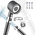 BRONXIC® Shower Head High Pressure with 4 Modes, Turbocharged Design for Low Water Pressure, Universal Water Saving Handheld Shower Head with Plastic+Metal Shower Hose, Shower Head Holder & 3 Filters