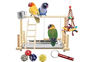 Barley Ears Parrots Stands Wooden Playstand, Parrot Stands for Indoor Bird Toys Swing Exercise Toy Birdcage Playground Play Gym Bird Perches/Activity Center/Toy Set
