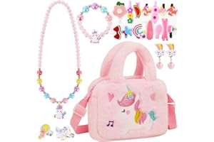 VGMANNTA Unicorno Bambina Regalo Borsetta Bambina Gioielli Bambina Unicorn Bracciale Orecchini Collana Set Accessori per Capelli Mollette per Capelli Regalo Bambina 4-8 anni Giochi Bambina-Rosa01B