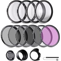 Kit Filtres Objectif 52mm NEEWER - UV, CPL, ND2/4/8, FLD + Pare-Soleil - Compatible Canon Nikon Sony