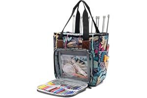 SumDirect Yarn Bag, Knitting Organizer Tote Bag Portable Storage Bag for Yarns, Carrying Projects, Knitting Needles, Crochet Hooks, Manuals and Other Accessories (Rainforest)