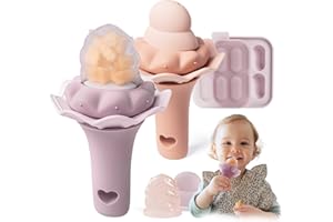 Moonkie Baby Fruit Feeder with Freezer Tray | BPA Free Silicone Baby Food Feeder with Two Sizes Pouches | Baby Shower Gifts | 4 Months+ Led Weaning, 2 Pack(Muted/Pale Mauve)