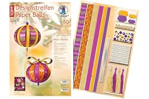 Ursus 23480099 - Designstreifen Paper Balls Magic Christmas, Material für bis zu 8 Paper Balls, Durchmesser ca. 10 cm, 60 Streifen mit Zubehör, ideal zum Basteln von individuellen Weihnachtskugeln