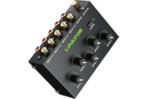 LiNKFOR Mixer Stéréo 4 Canaux RCA avec Préamplificateur Table de Mixage Mini avec Contrôle Volume pour Home Studio DJ