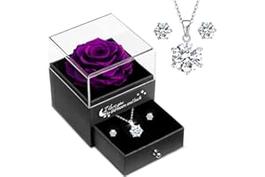 Sunia Regalos Originales para Mujer,Rosa Eterna con Collar y Pendientes de Plata de Ley 925,Rosa Preservada para Mama Abuela Novia,Regalo Cumpleaños Mujer, Regalos Navidad San Valentin Dia de la Madre