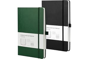 HOMEMARS Cuaderno A5, Blancas,200 páginas, 100 g/m Diario, Sketchbook a5, A5 Notebook, Journal, Verde Negro, Papel grueso de primera calidad,Paquete de 2, Cuero, Tapa Dura, Lazo Para Bolígrafo